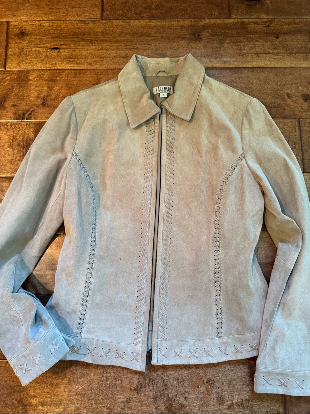 Georgio Beige Suede Zip-Front Leather Jacket